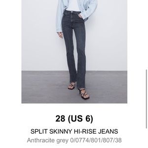 Zara Sz 28 (US 6) Hi-rise split skinny gray jeans